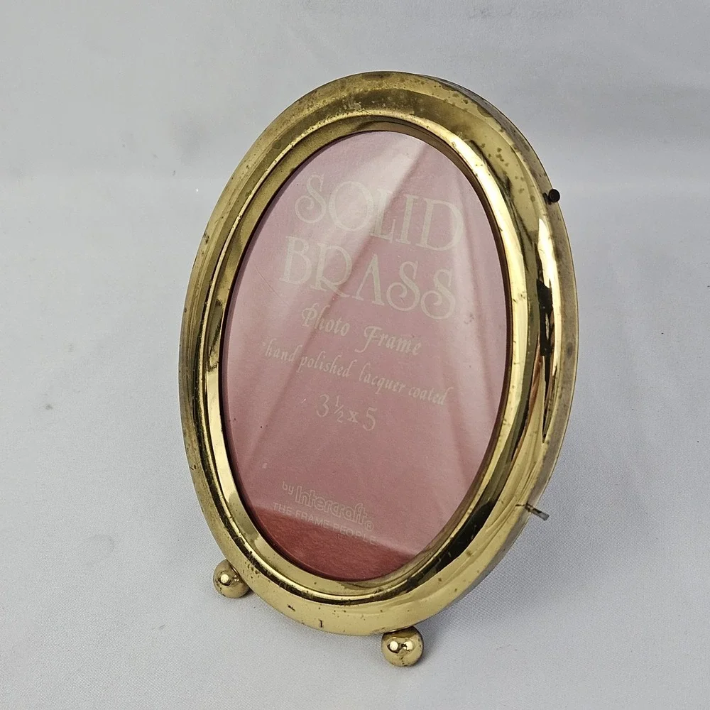 Oval Brass Picture Frame Footed w/Easel Hand Polished Lacquered